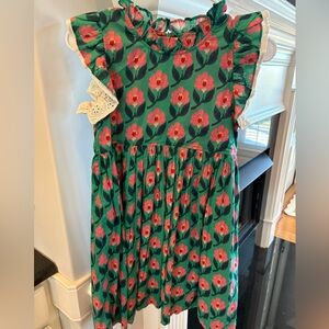 Pink Chicken Green Dress with Pink Floral Design